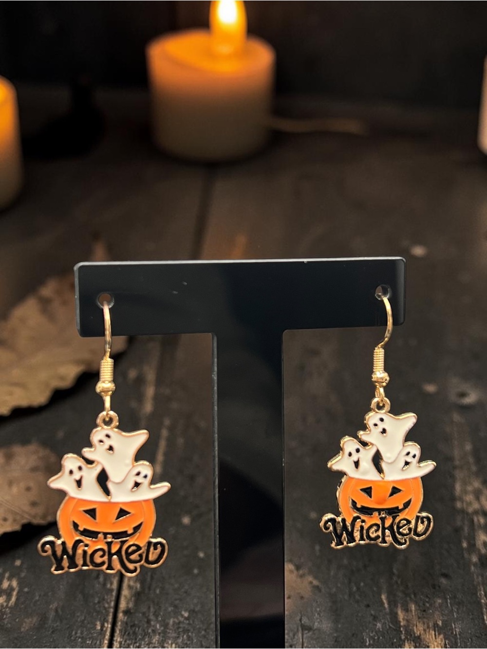 👻 🎃 Handmade Gold Wicked Ghosts Jack-O-Lantern Halloween Dangle Earrings Hooks
